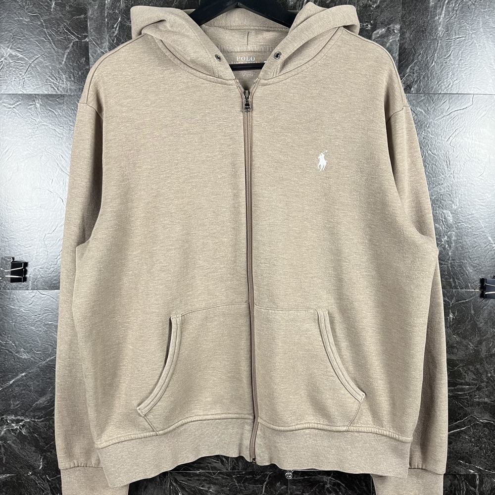 Polo Ralph Lauren Men's Beige Double Knit Zip Hoodie Large